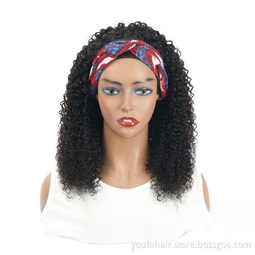 Wholesale Price 10A Raw Brazilian Remy Human Hair Kinky Curly None Lace Headband Wigs for Black Women Glueless Headband Wig